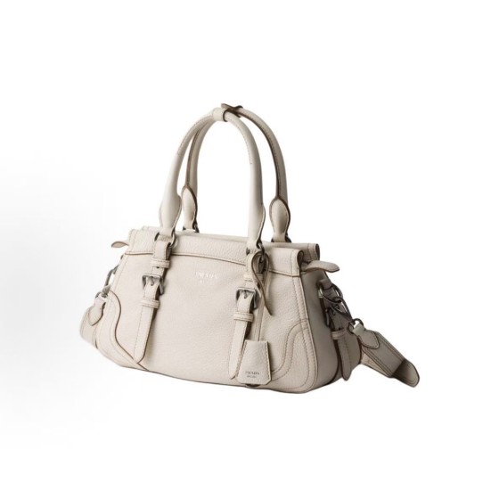 PRADA Borsa brand logo classic handbag, large size women\'s chalk white